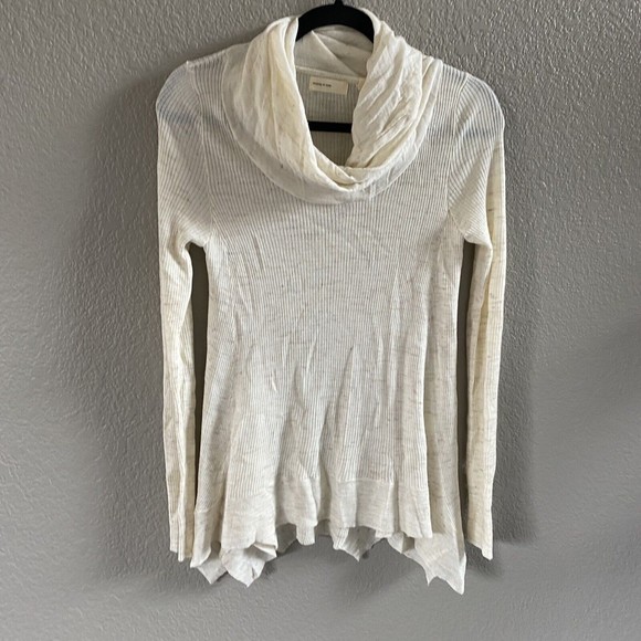 Anthropologie Sleeping on Snow Wool Linen Cowl Neck Cream Sweater lightweight M - Picture 1 of 8